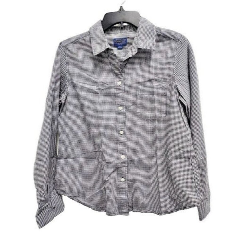 Pendleton Womens Shirt Medium Black White Gingham Check‎ Long Sleeve Preppy